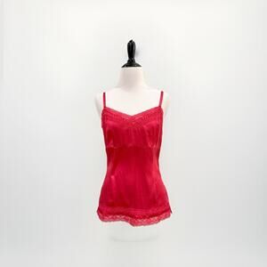 Vintage Y2K Tank Top Size XS Hot Pink 100% Silk Cami Girly Soft Girl Babydoll